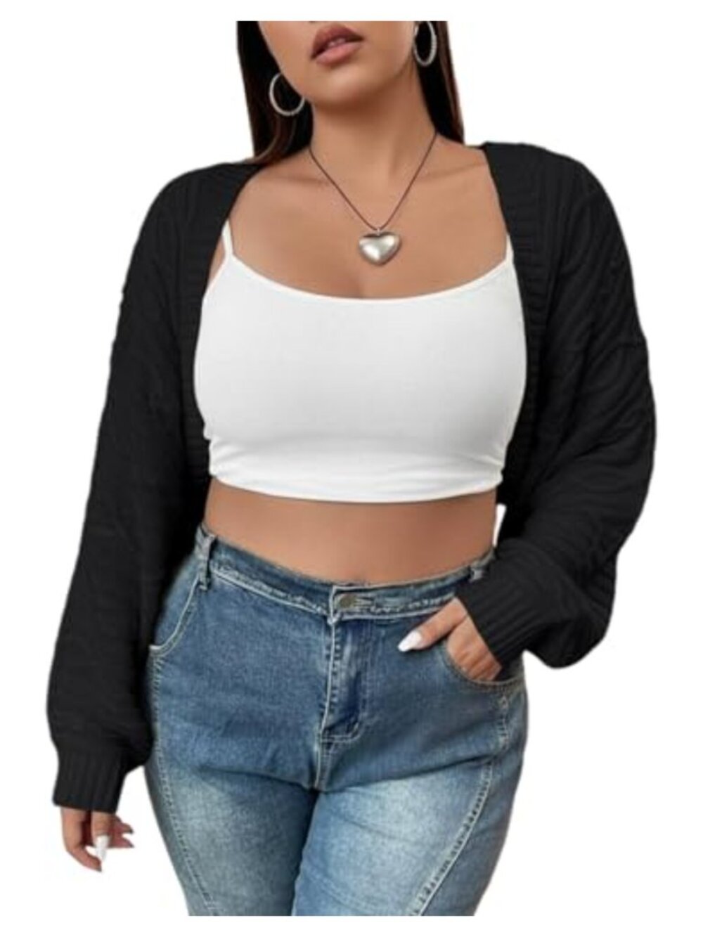 Plus Size Cropped Cable Knit Bolero Shrug Oversized Cardigan Sweater